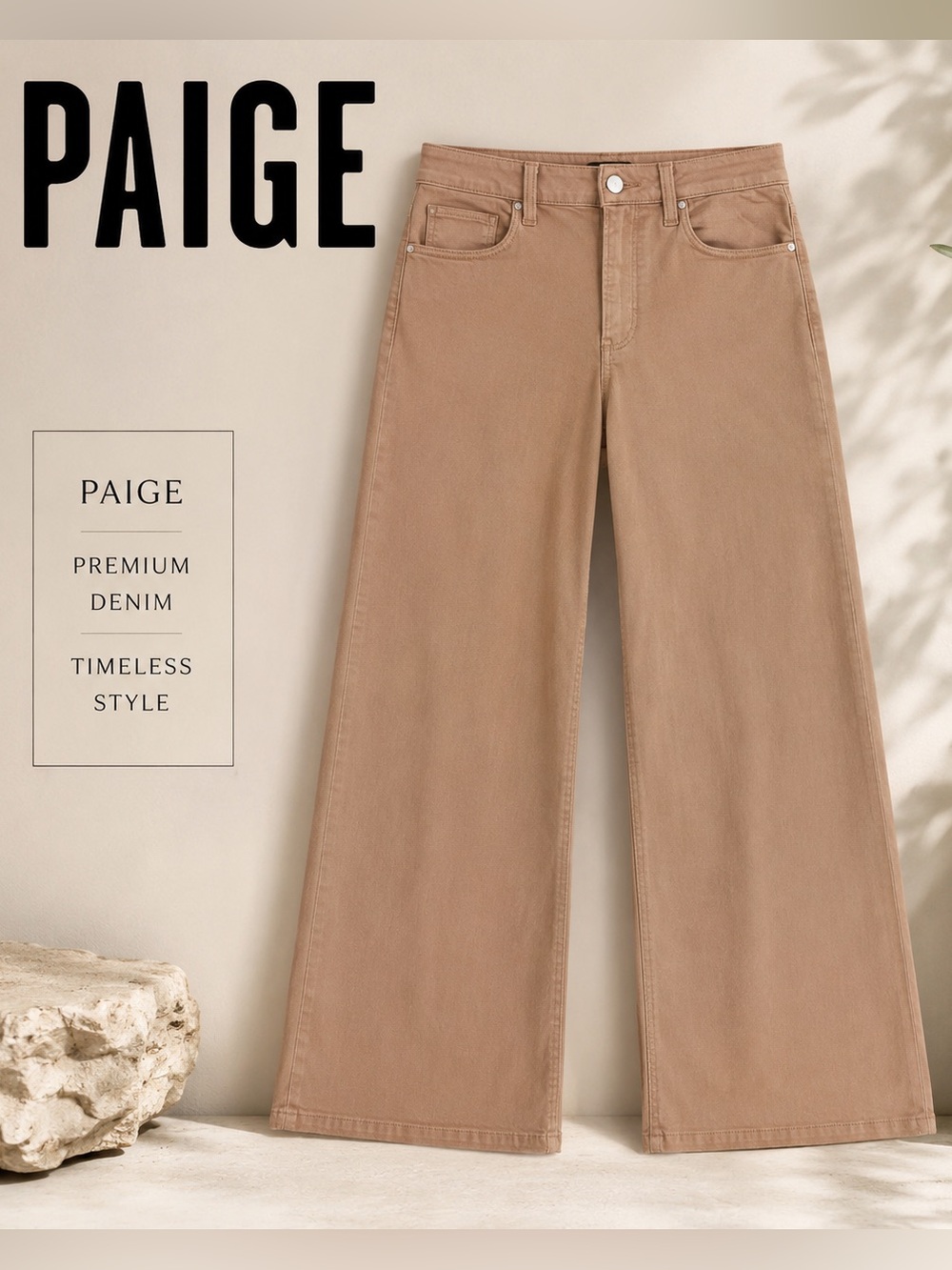 PAIGE Anessa Coated Wide Leg Ankle Jeans Camel Tan Size 31